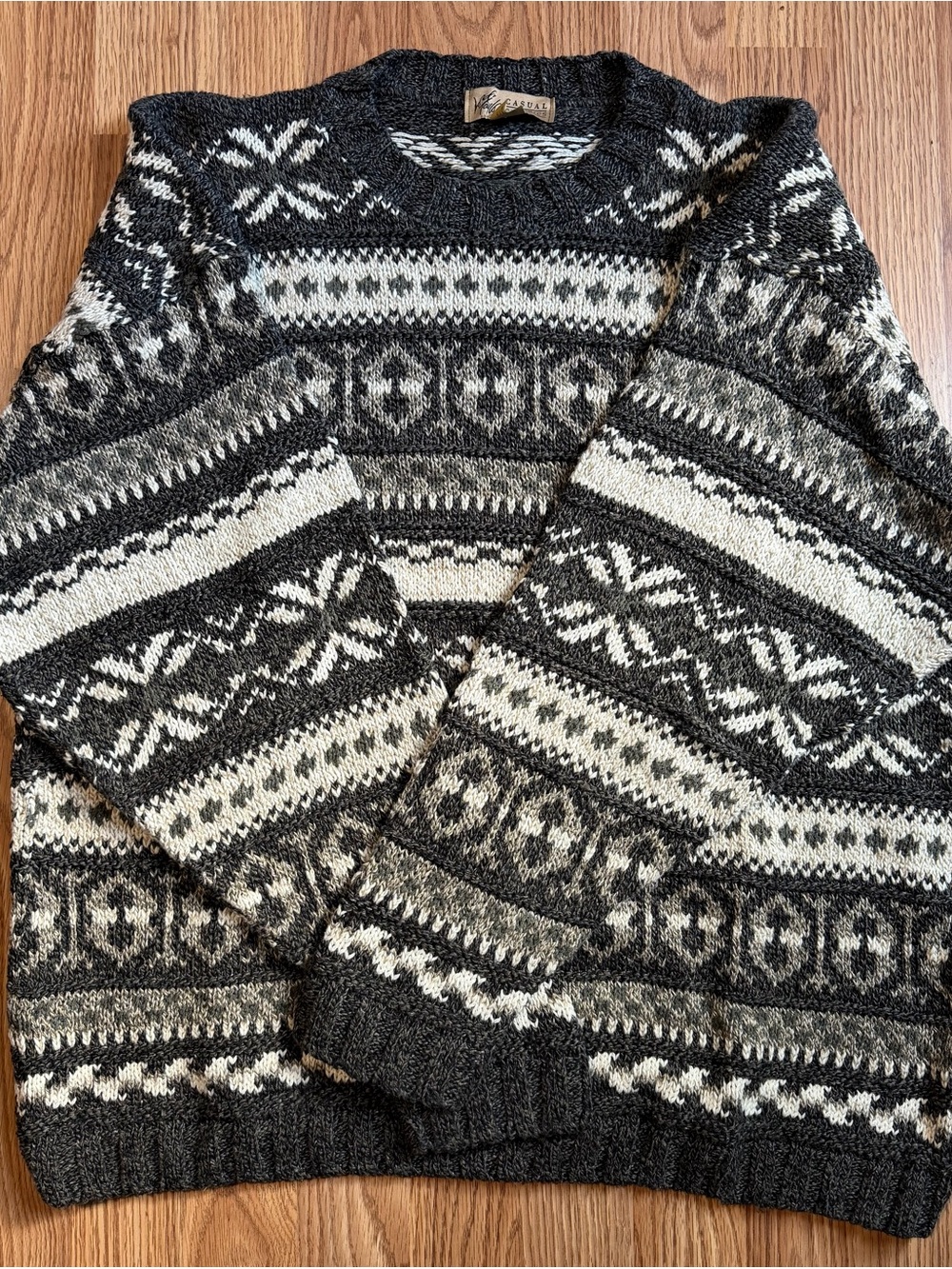 & Other Stories Charcoal and Cream Fair Isle Crewneck Sweater
